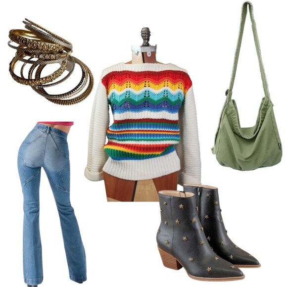 Vintage 70's Rainbow Open Knit Sweater - Picture 4 of 4